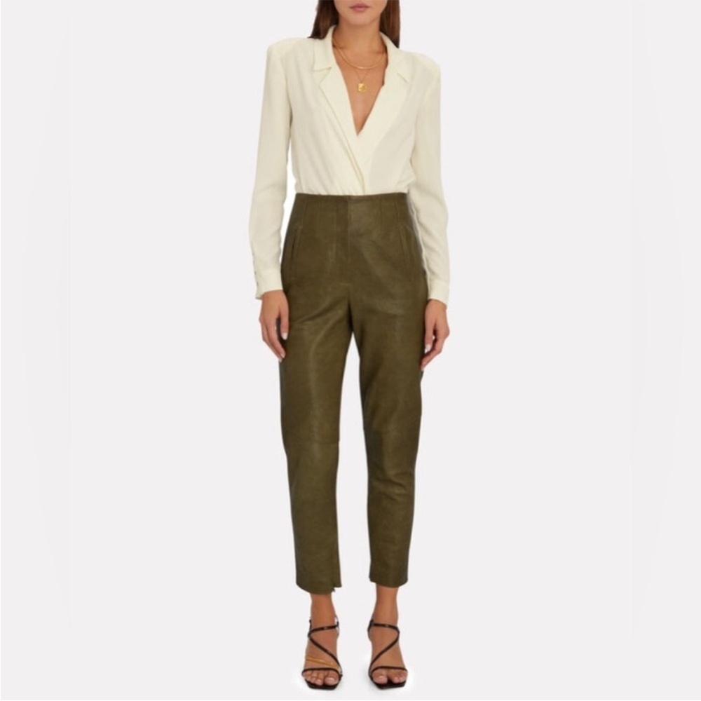 Veronica Beard Sethe Green Moto 100% Lamb Leather Pants size 4 chic 90s feminine
